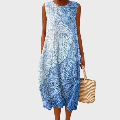 Check Pattern Linen Sleeveless Midi Dress