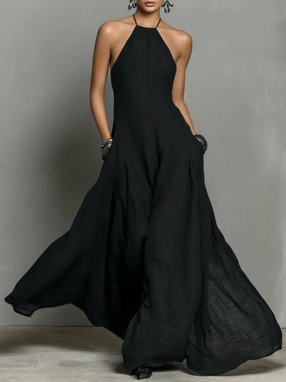 Linen Blend Halterneck Maxi Dress