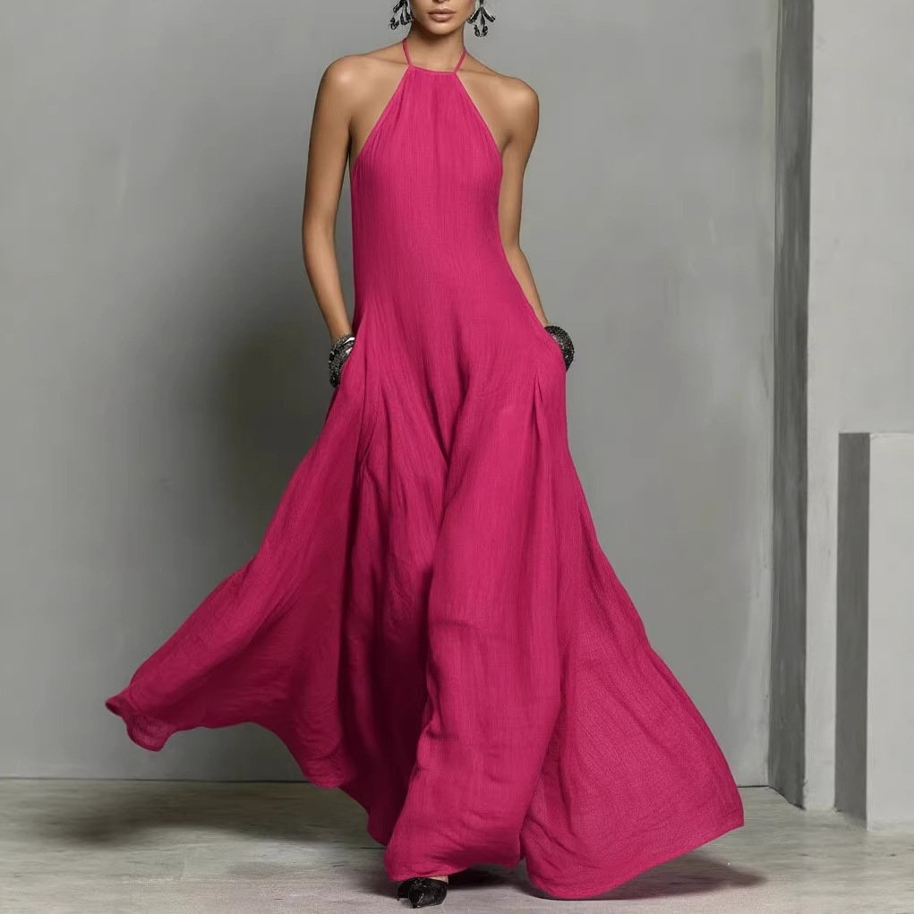 Linen Blend Halterneck Maxi Dress
