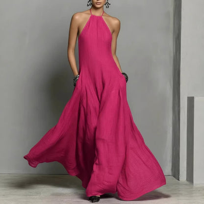 Linen Blend Halterneck Maxi Dress