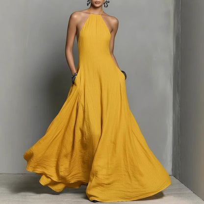 Linen Blend Halterneck Maxi Dress