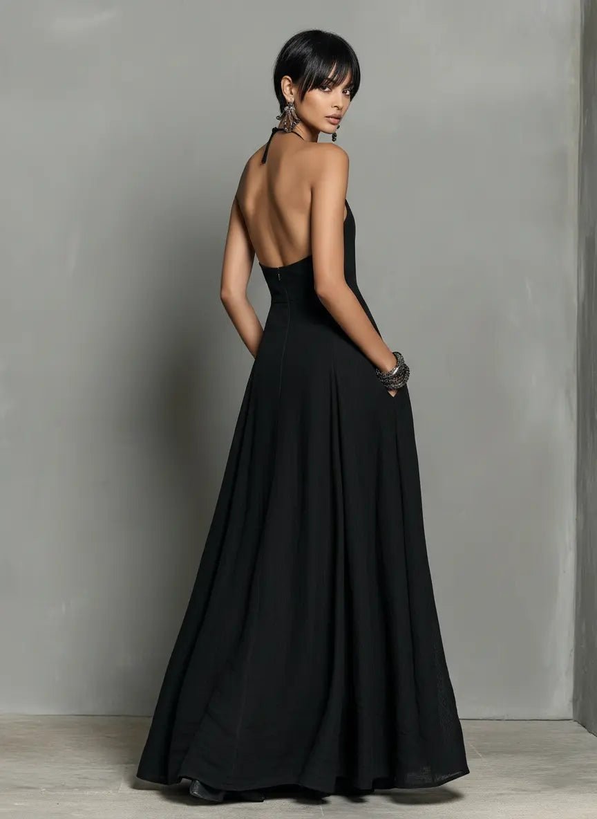 Linen Blend Halterneck Maxi Dress