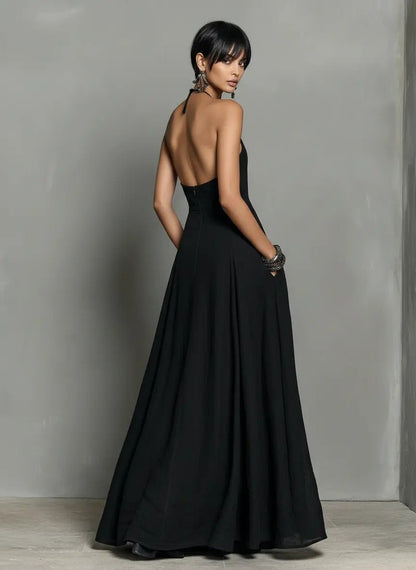 Linen Blend Halterneck Maxi Dress