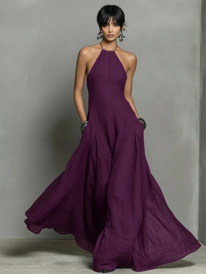 Linen Blend Halterneck Maxi Dress