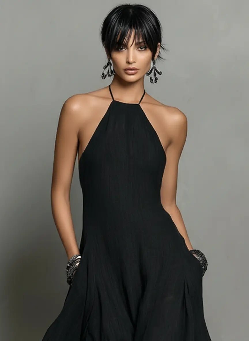 Linen Blend Halterneck Maxi Dress