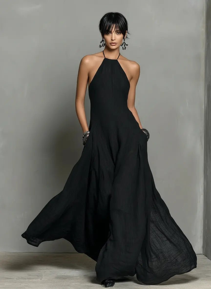 Linen Blend Halterneck Maxi Dress