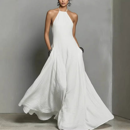 Linen Blend Halterneck Maxi Dress