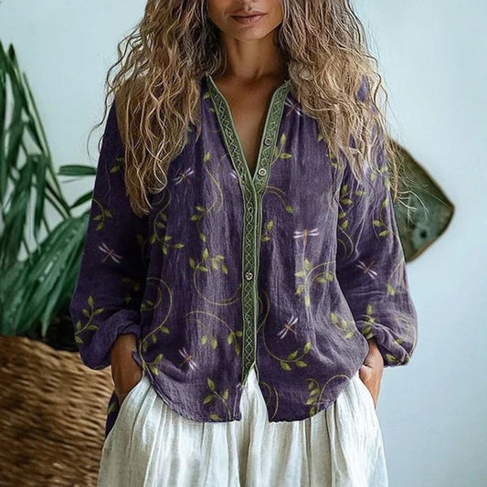 Botanical Linen Button-Through Shirt