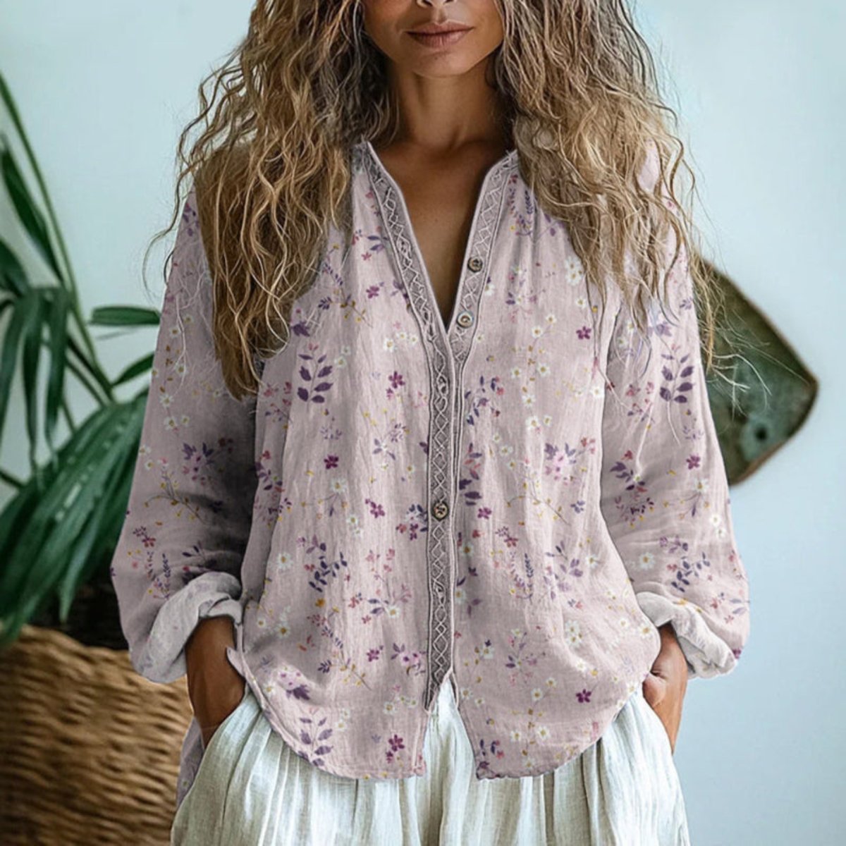 Botanical Linen Button-Through Shirt