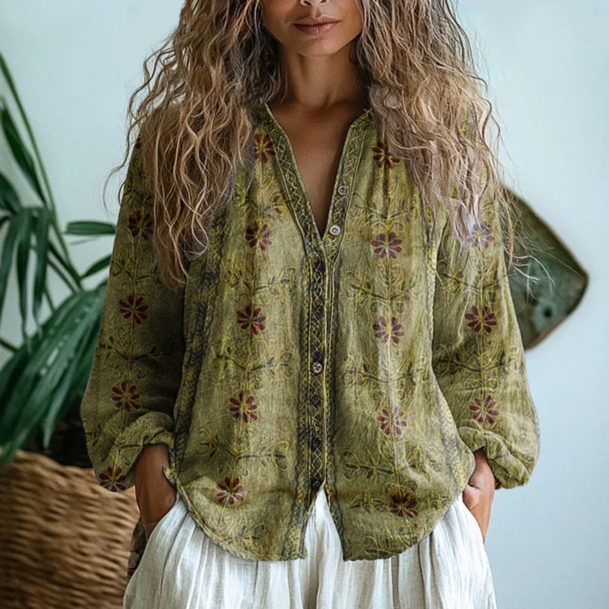 Botanical Linen Button-Through Shirt