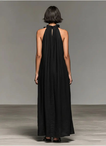 Ruffle-Trimmed Sleeveless Linen Maxi Dress