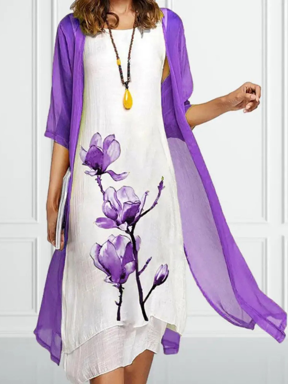 Linen Blend Sleeveless Midi Dress & Sheer Overcoat Set