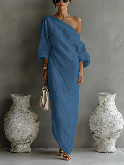 Asymmetric One-Shoulder Cotton-Linen Maxi Dress