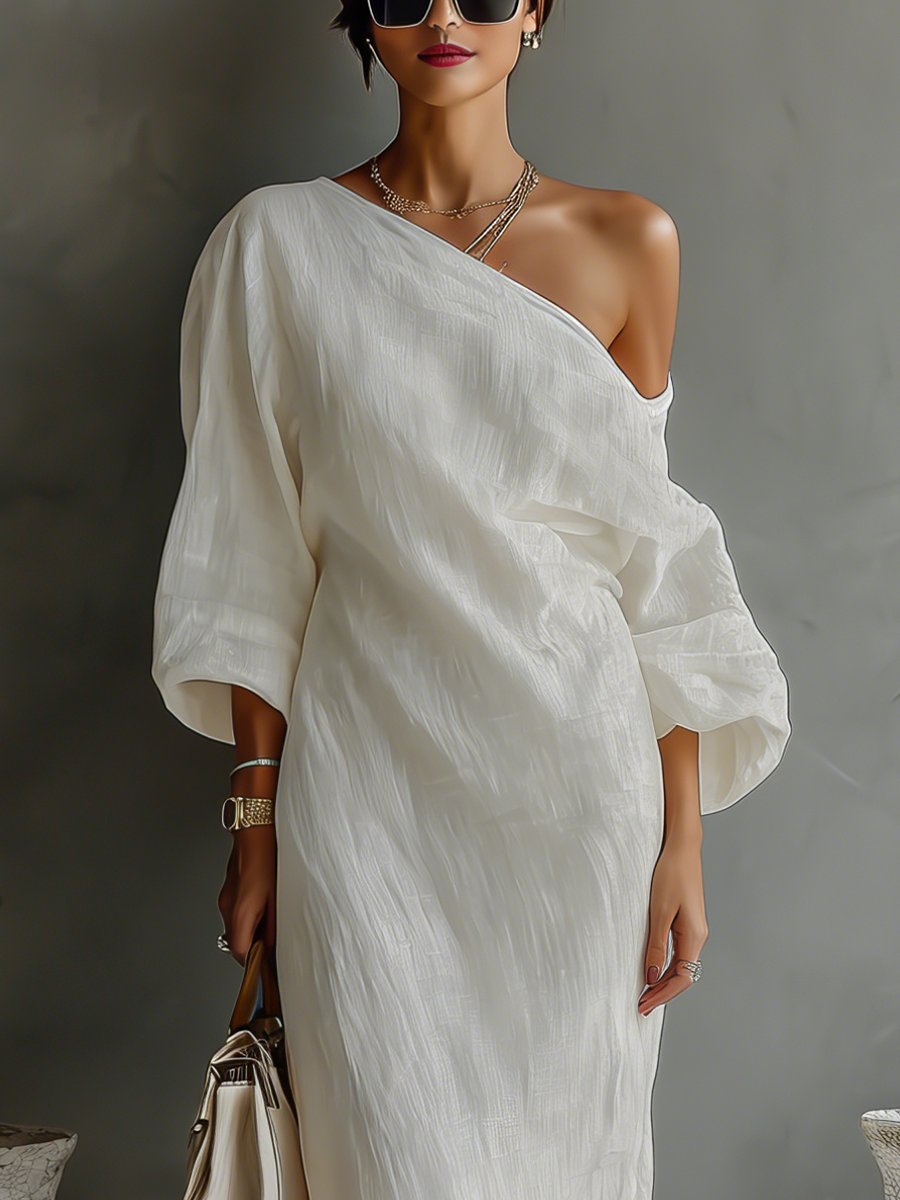 Asymmetric One-Shoulder Cotton-Linen Maxi Dress
