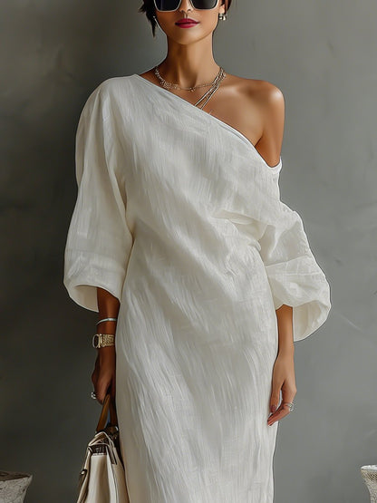 Asymmetric One-Shoulder Cotton-Linen Maxi Dress