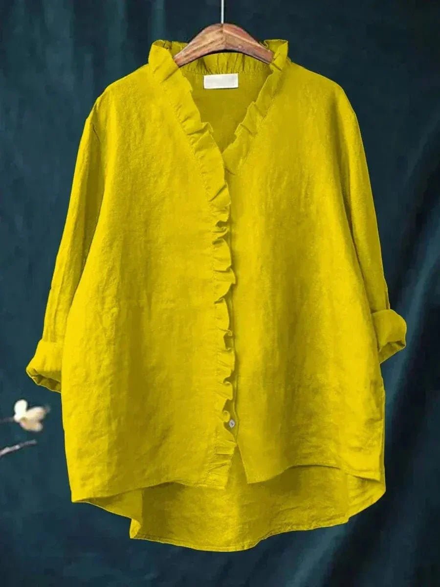Women's Linen-Blend Frill Trim Blouse