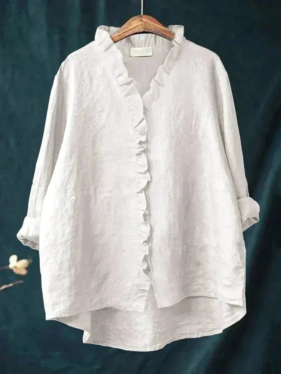 Women's Linen-Blend Frill Trim Blouse