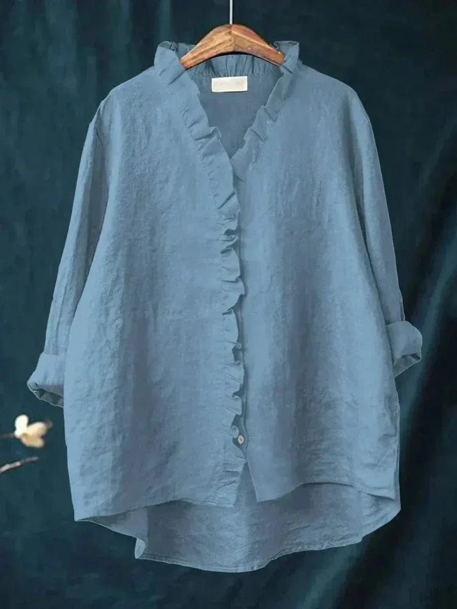 Women's Linen-Blend Frill Trim Blouse
