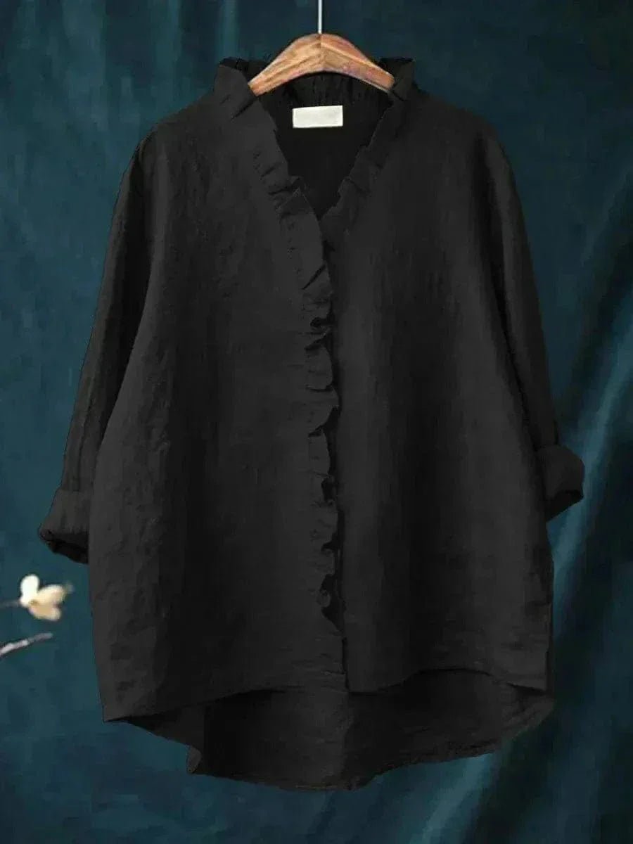 Women's Linen-Blend Frill Trim Blouse
