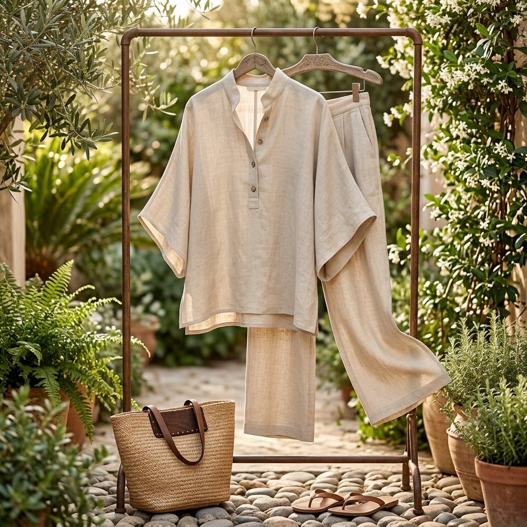 Mandarin Collar Linen Co-ord with Kimono Sleeves
