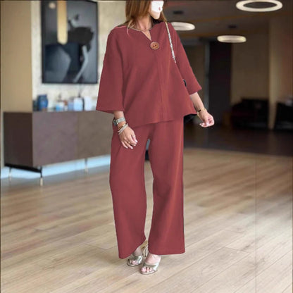 3/4-Sleeve Tunic and Palazzo Trousers Two-Piece Set