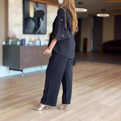 3/4-Sleeve Tunic and Palazzo Trousers Two-Piece Set