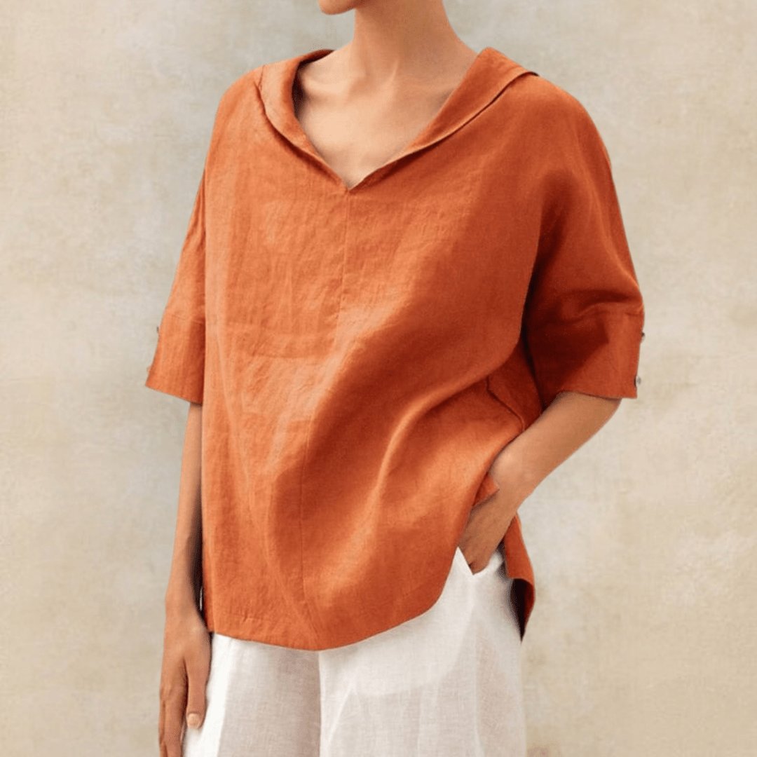 Collared Linen V-Neck Tunic
