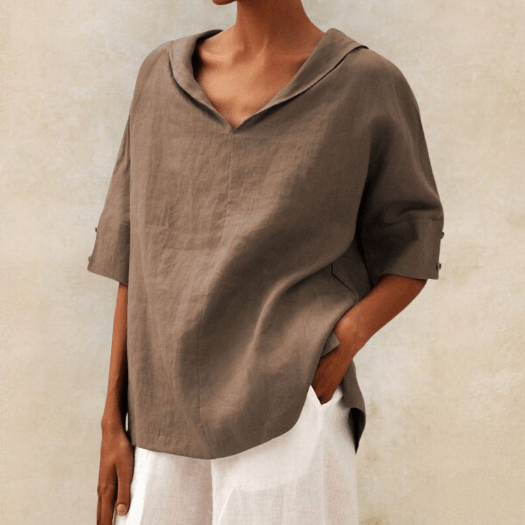 Collared Linen V-Neck Tunic