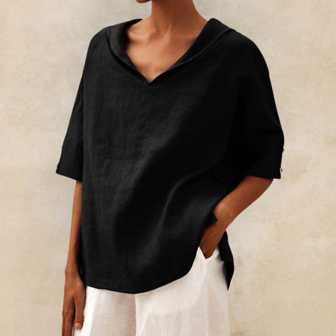 Collared Linen V-Neck Tunic