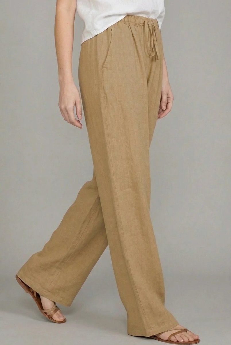 Relaxed Linen Drawstring Wide-Leg Pants