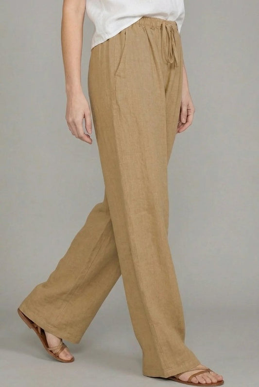 Relaxed Linen Drawstring Wide-Leg Pants