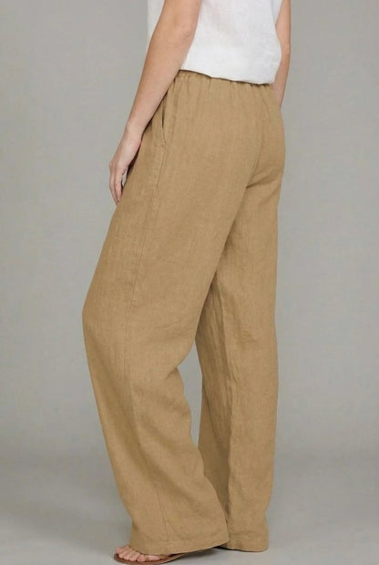 Relaxed Linen Drawstring Wide-Leg Pants