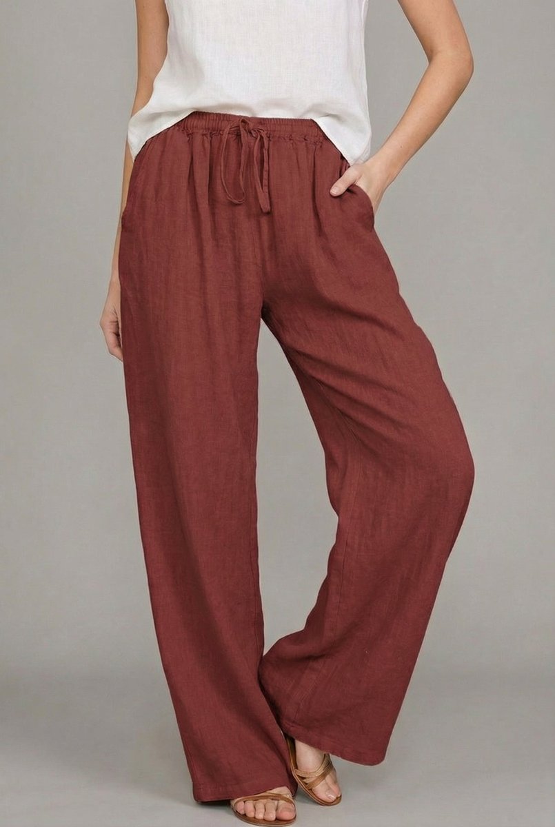 Relaxed Linen Drawstring Wide-Leg Pants