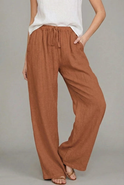 Relaxed Linen Drawstring Wide-Leg Pants