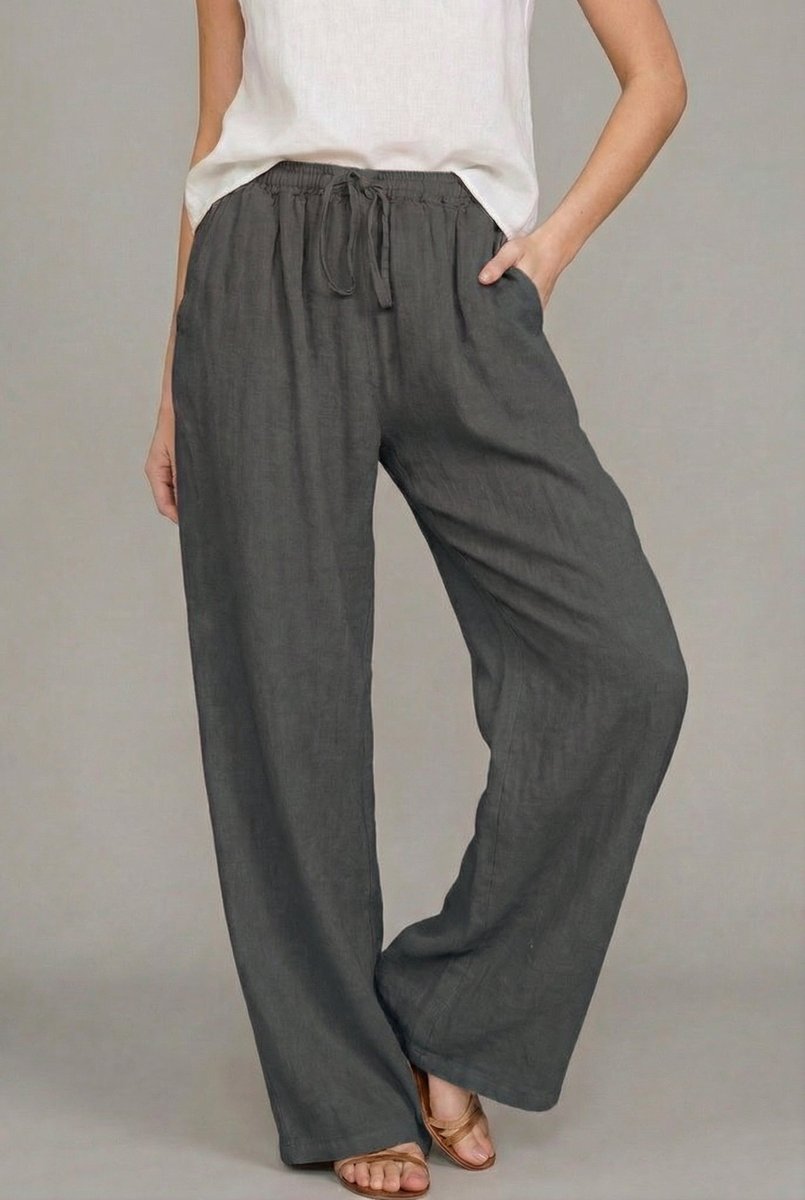 Relaxed Linen Drawstring Wide-Leg Pants