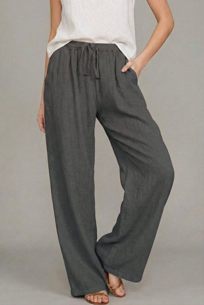Relaxed Linen Drawstring Wide-Leg Pants
