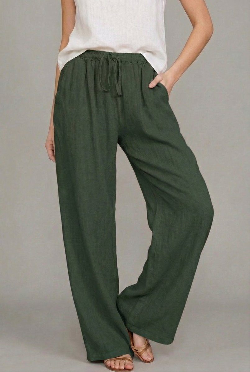 Relaxed Linen Drawstring Wide-Leg Pants