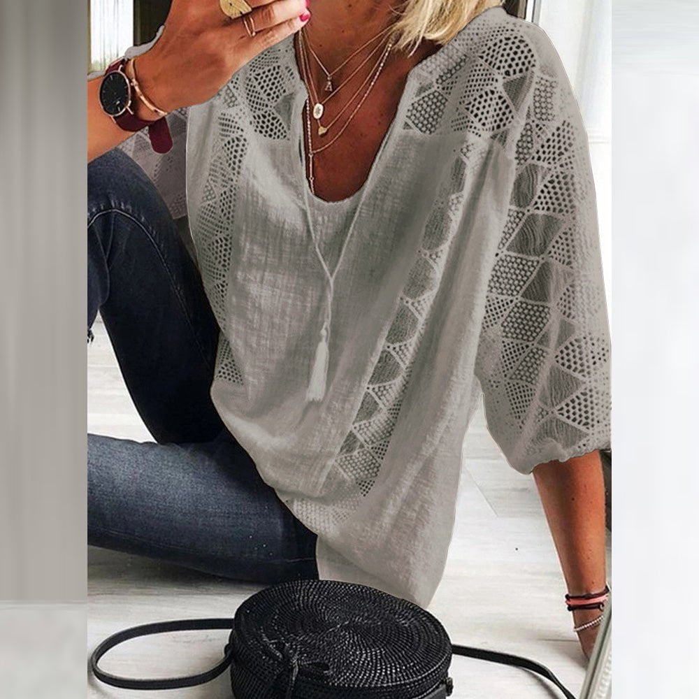 Women's Bohemian 3/4 Sleeve Crochet Trim Blouse