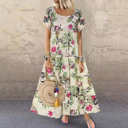 Women's Short-Sleeve A-Line Floral Maxi Dress