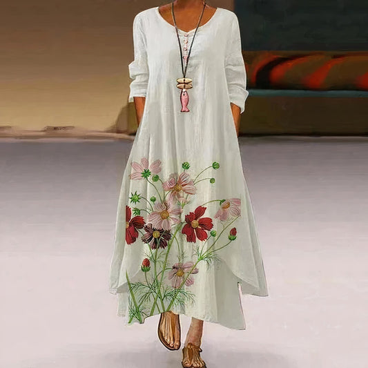Botanical Hem Long Sleeve Maxi Dress