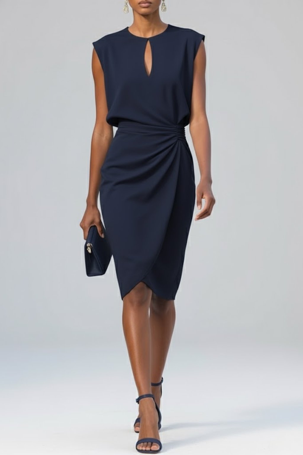 Ruffle Trim Keyhole Midi Dress