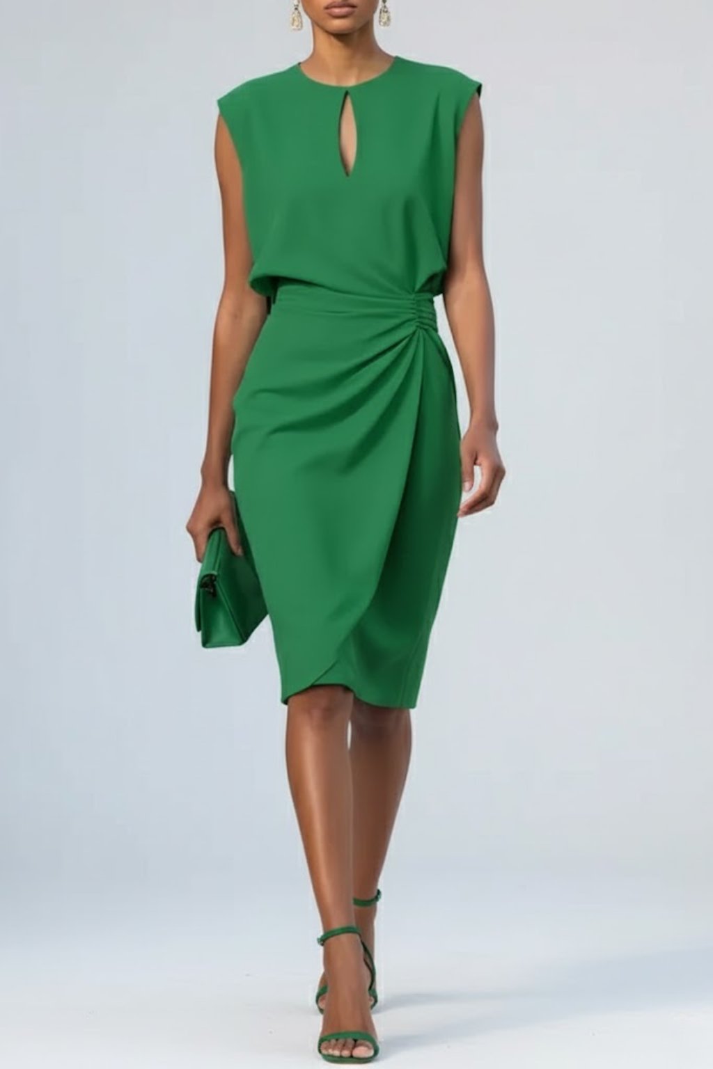Ruffle Trim Keyhole Midi Dress