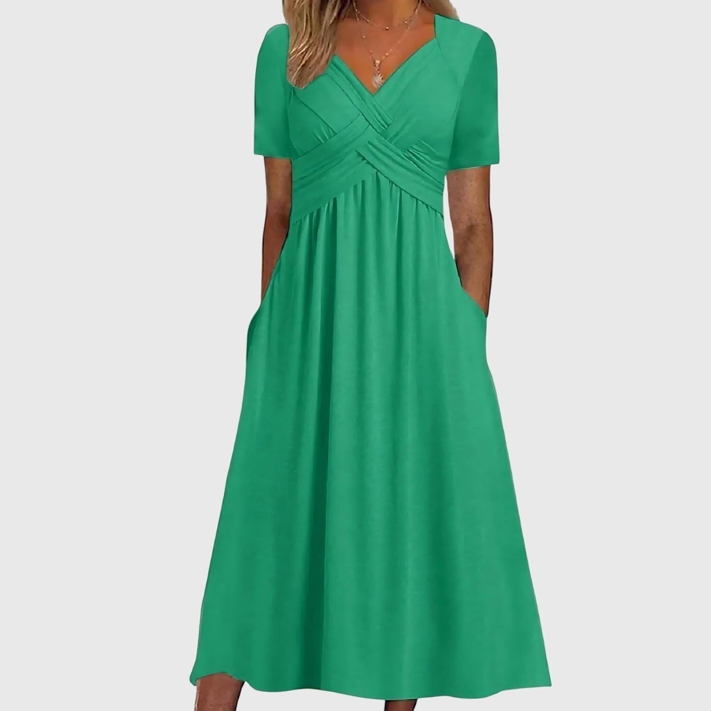 A-Line Wrap Midi Dress with V-Neckline