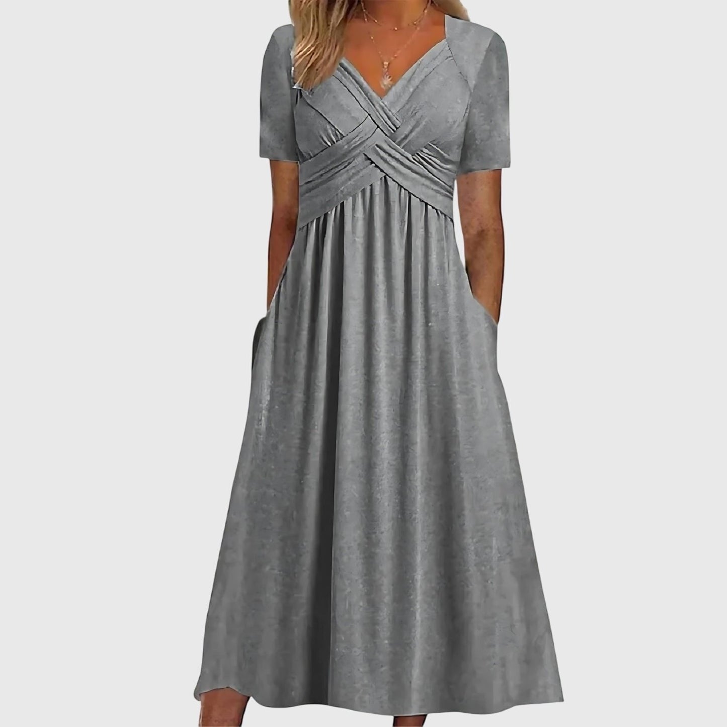 A-Line Wrap Midi Dress with V-Neckline