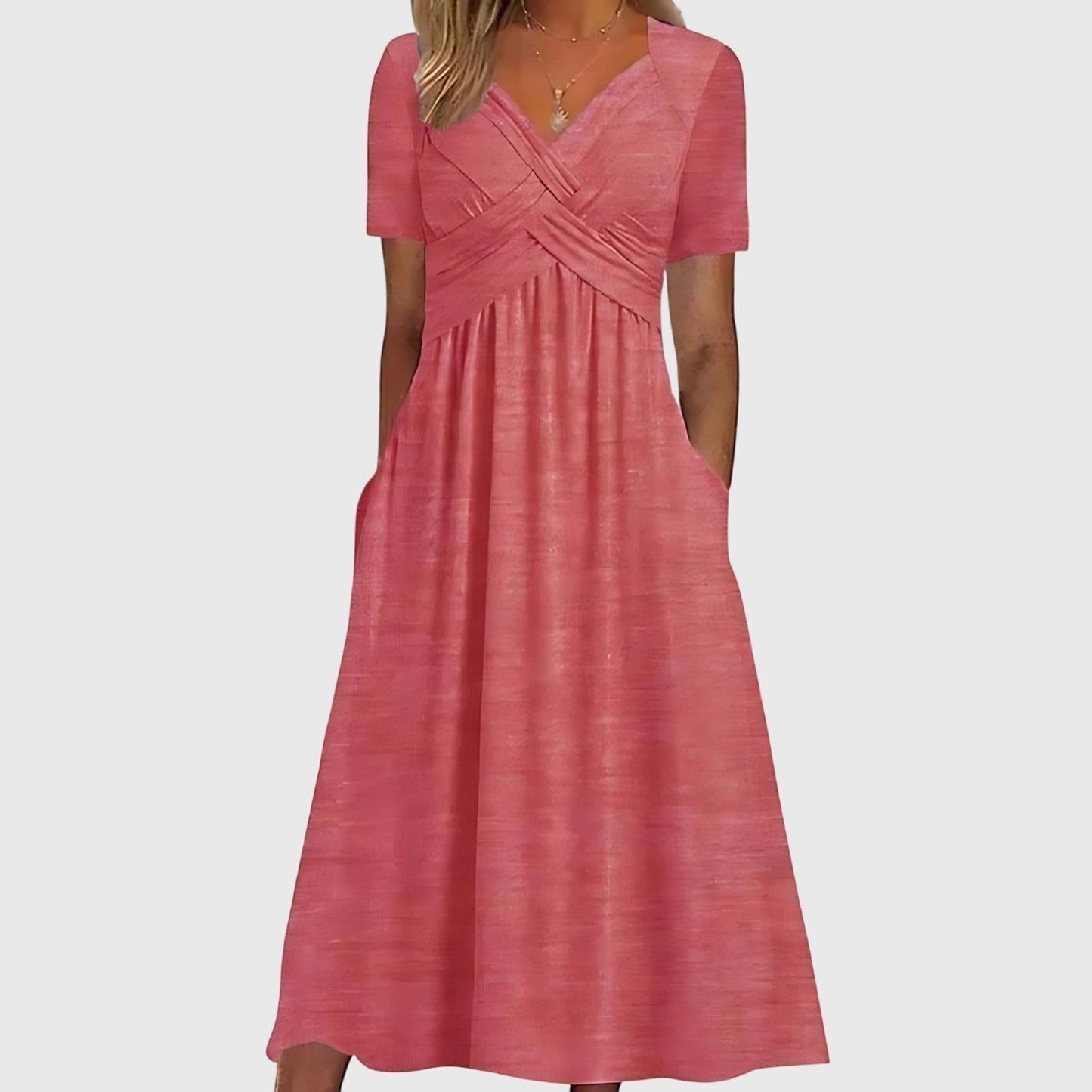 A-Line Wrap Midi Dress with V-Neckline