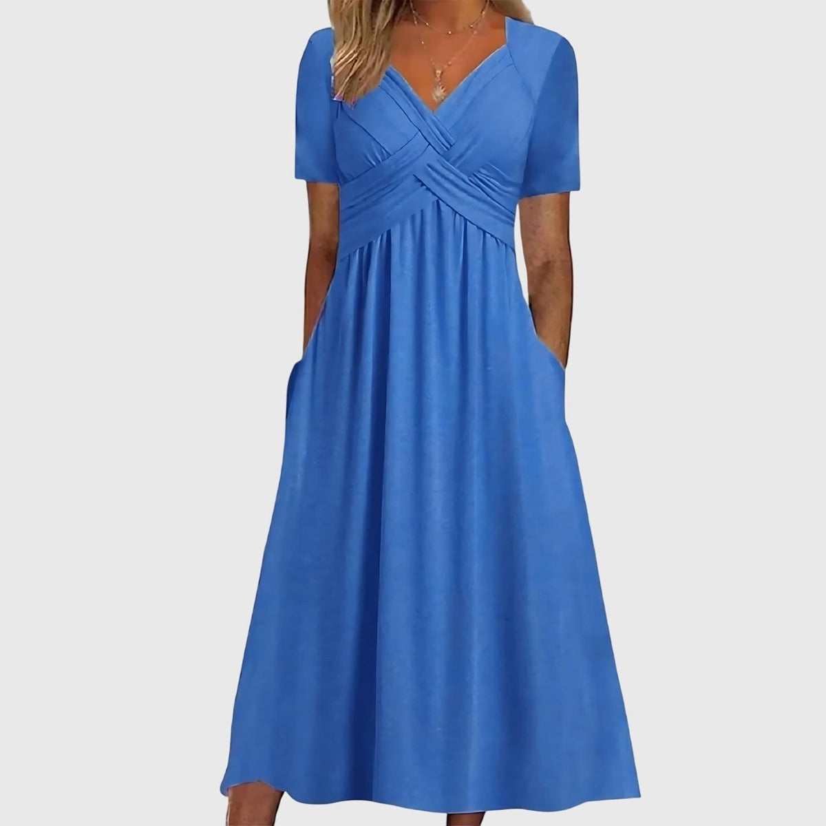 A-Line Wrap Midi Dress with V-Neckline