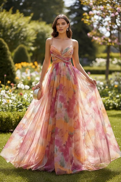 Floral Print Cross-Waist A-Line Maxi Dress