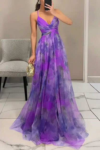Floral Print Cross-Waist A-Line Maxi Dress