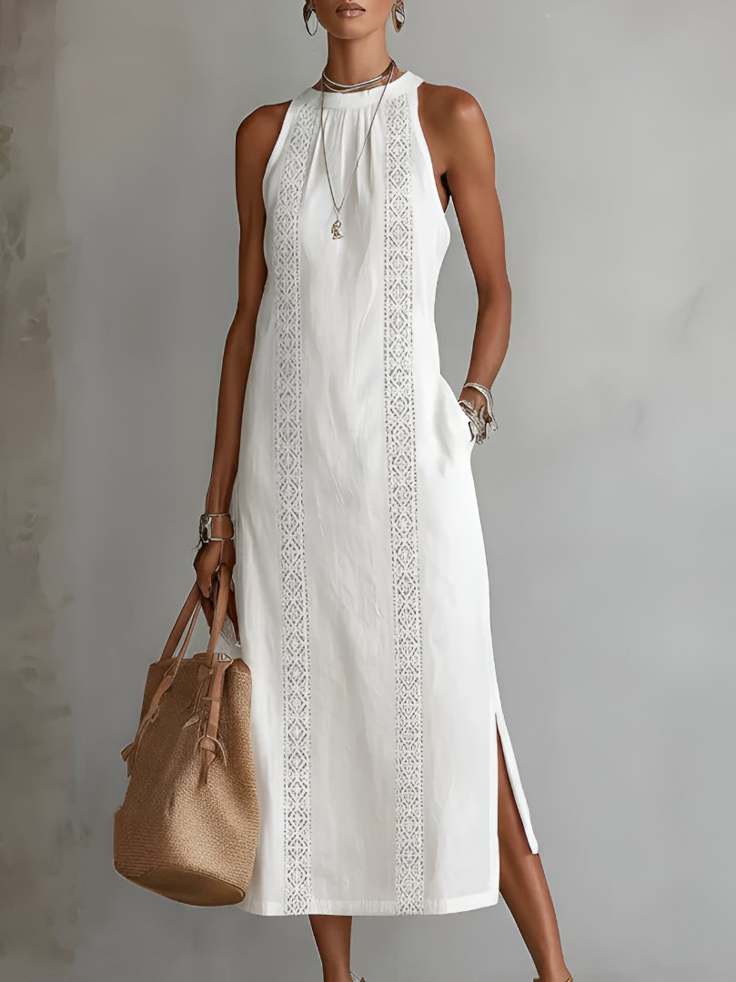 Women's Crew-Neck Sleeveless Embroidered Midi Dress