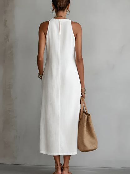 Women's Crew-Neck Sleeveless Embroidered Midi Dress